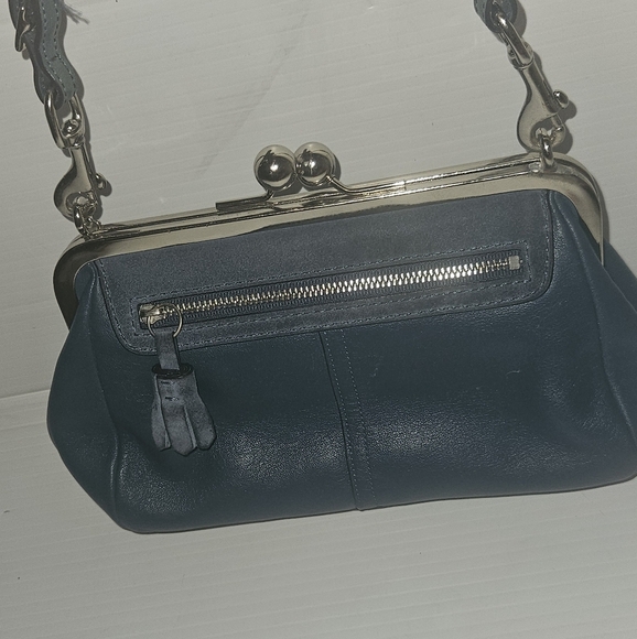 Coach Y2K Vintage Satchel Bag Blue Leather Suede Kiss Lock RARE Limited Edition - Picture 6 of 17